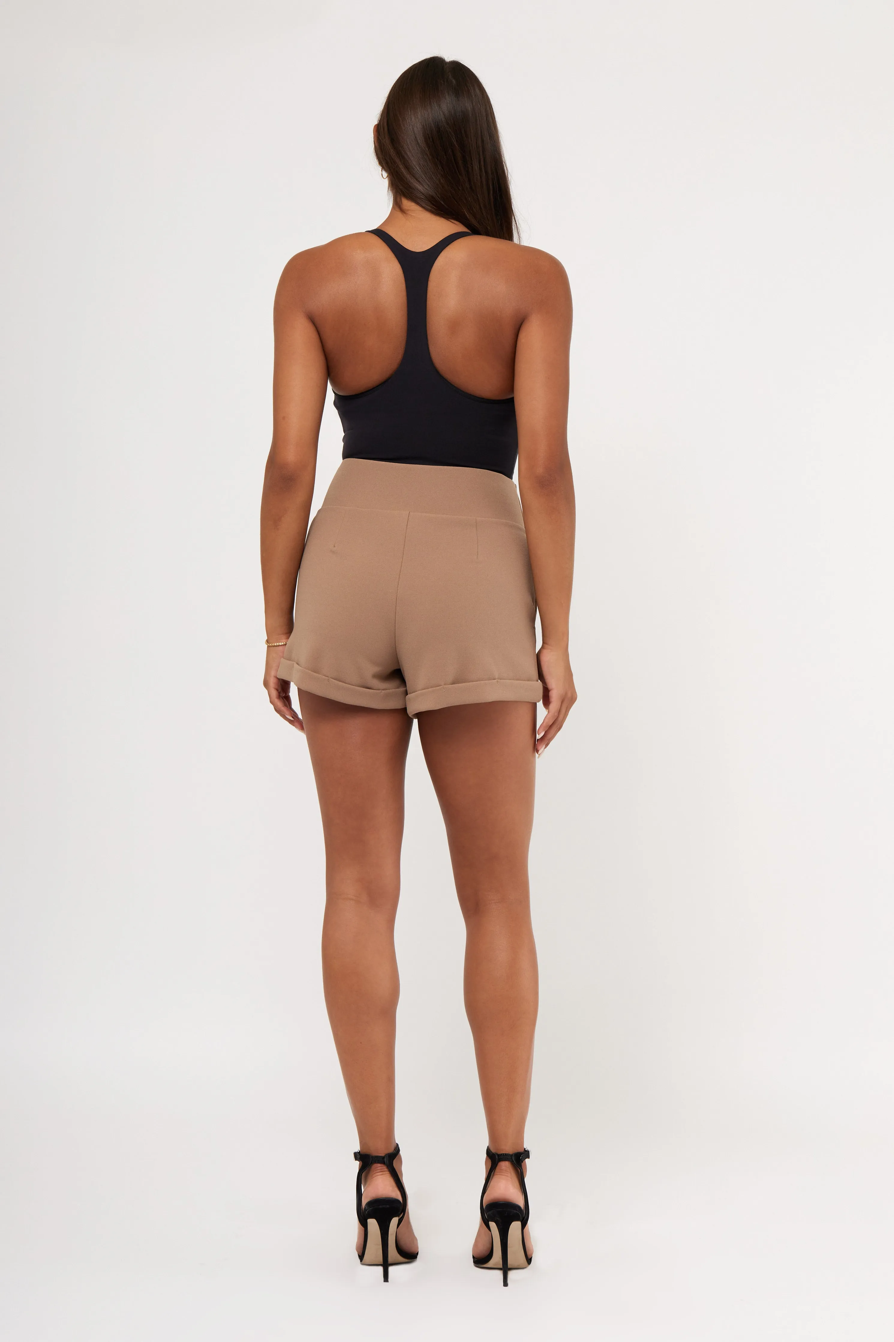 Pleat Front Knit Crepe Pull On  Cuffed Short