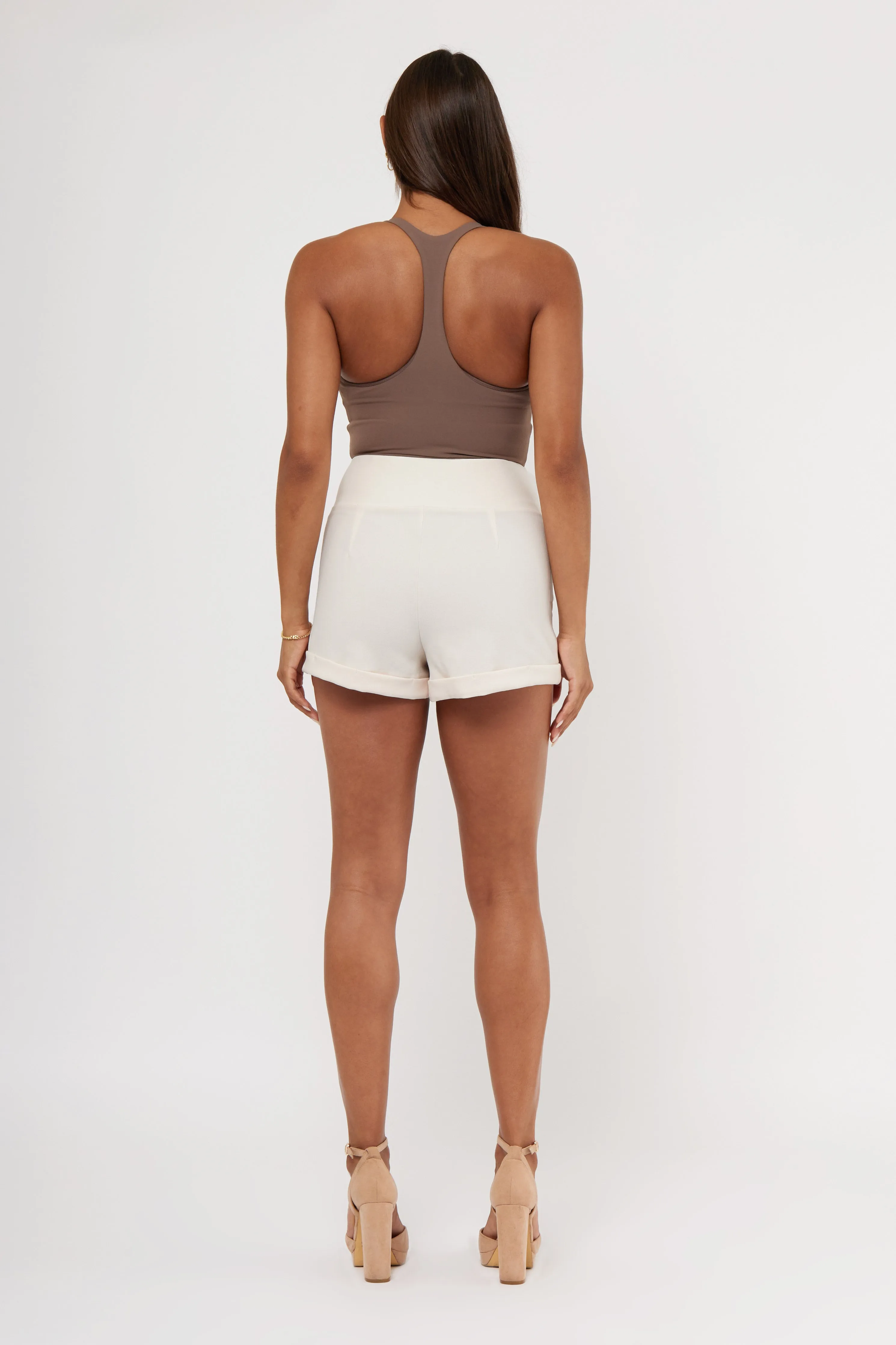 Pleat Front Knit Crepe Pull On  Cuffed Short