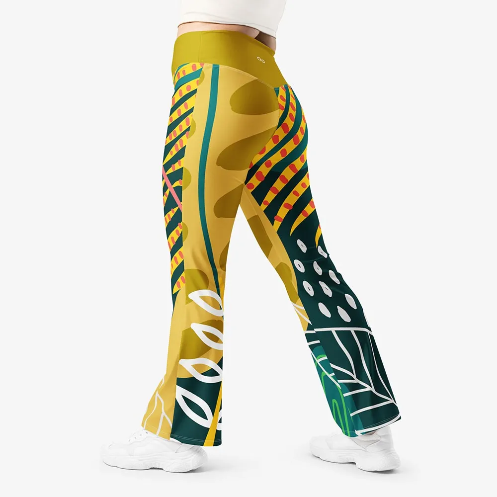 Recycled Flare leggings "Tropics" Olive/Green