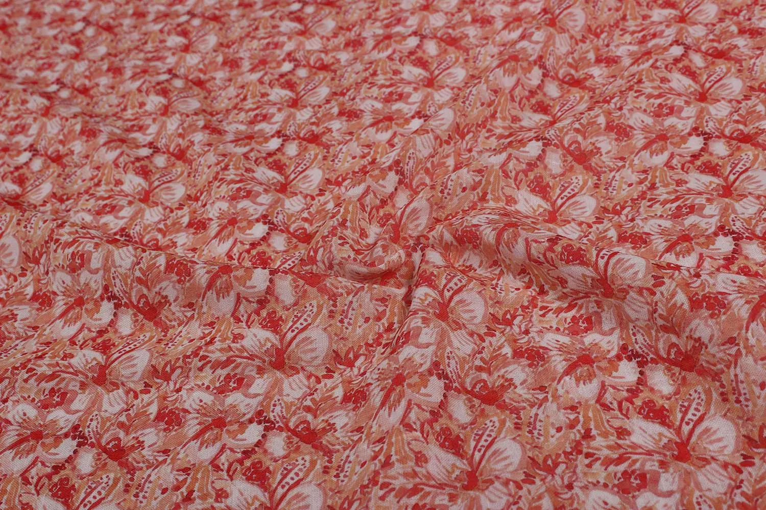 Red Brush Stroke Floral Printed  Fabric