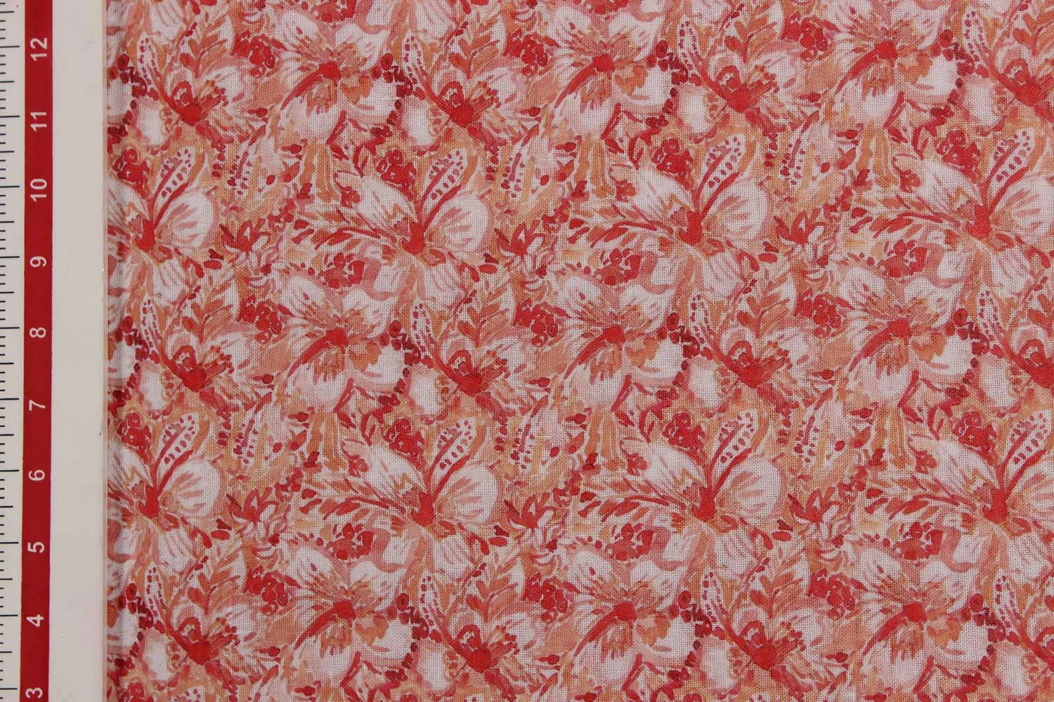 Red Brush Stroke Floral Printed  Fabric