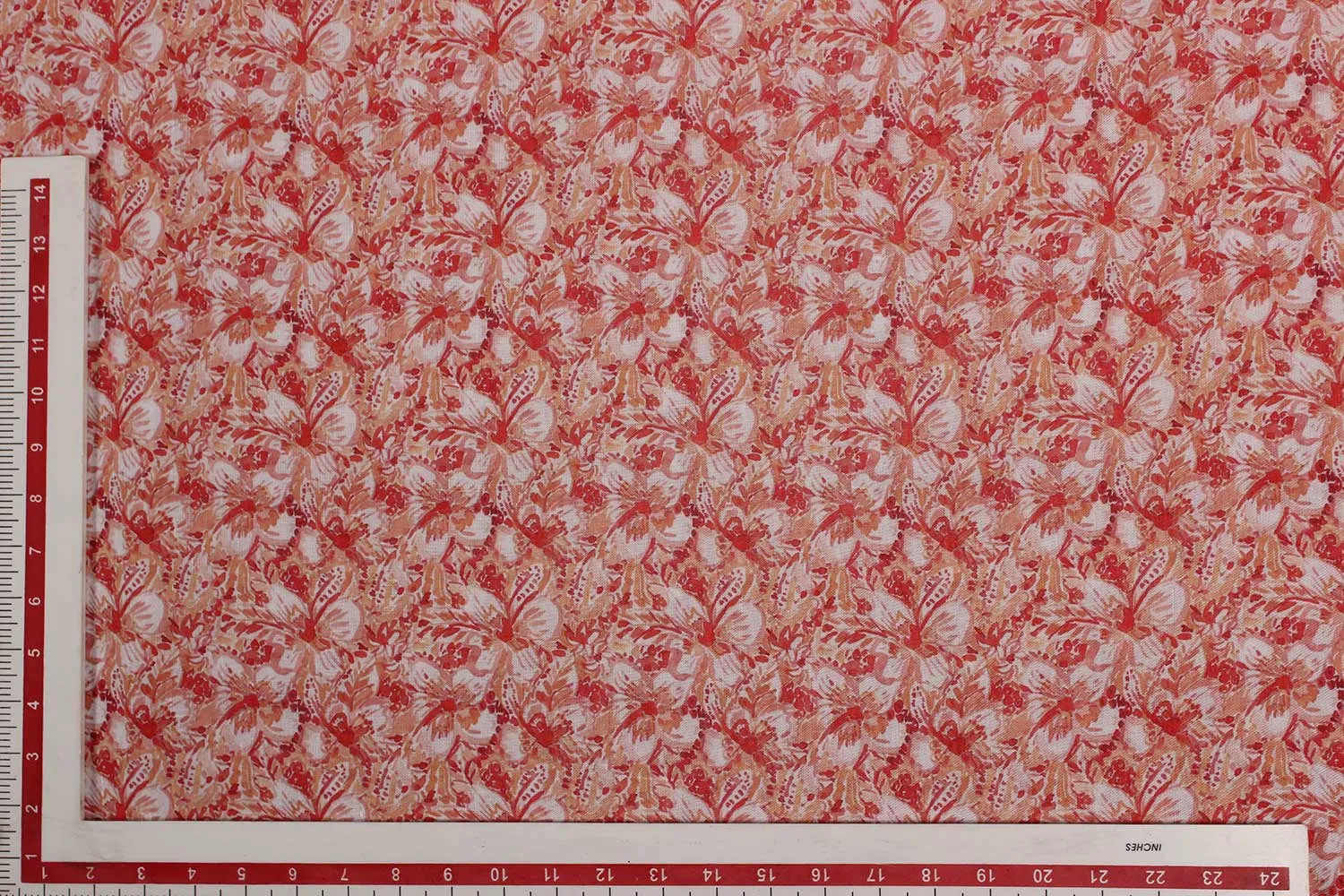 Red Brush Stroke Floral Printed  Fabric