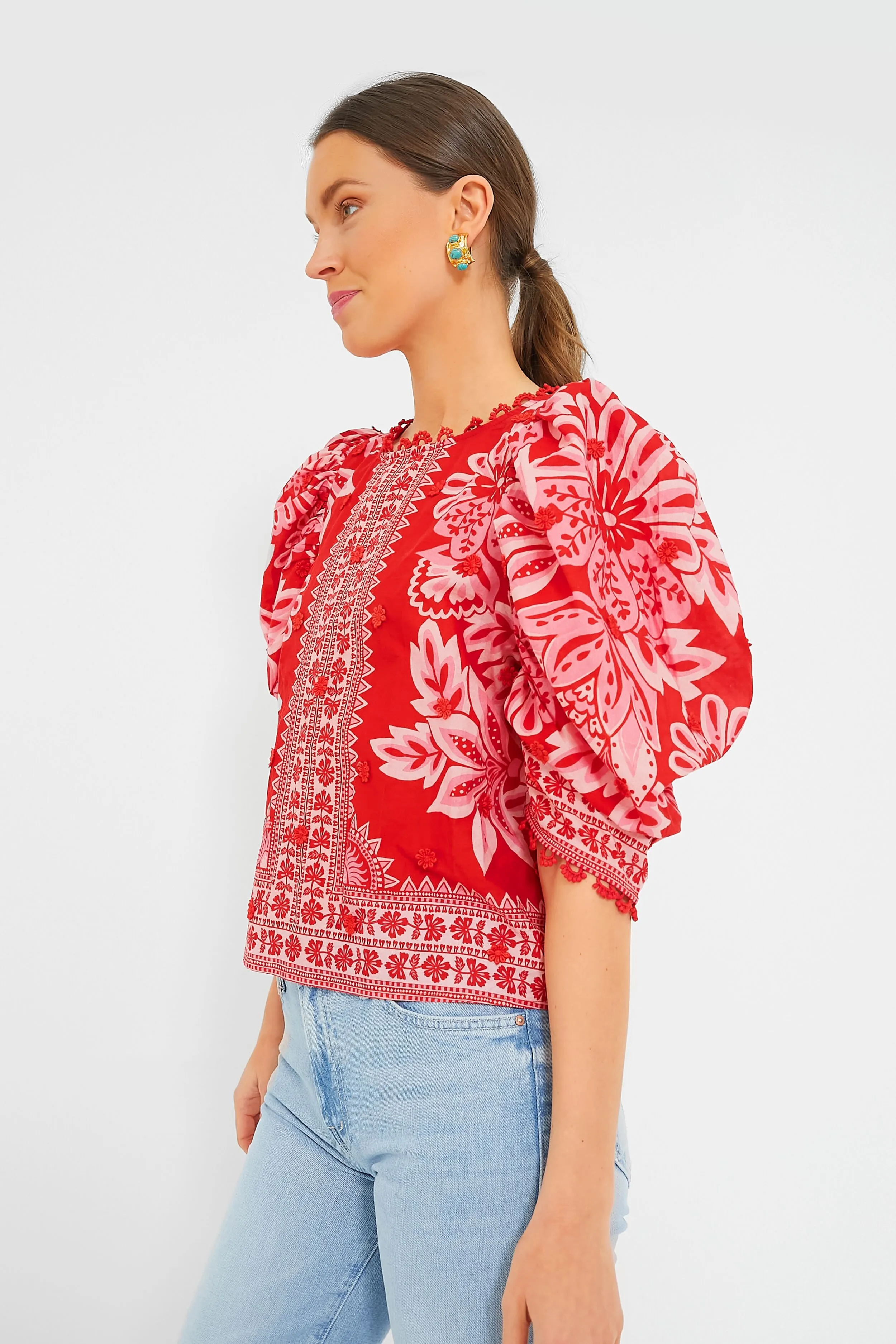 Red Flora Tapestry Blouse