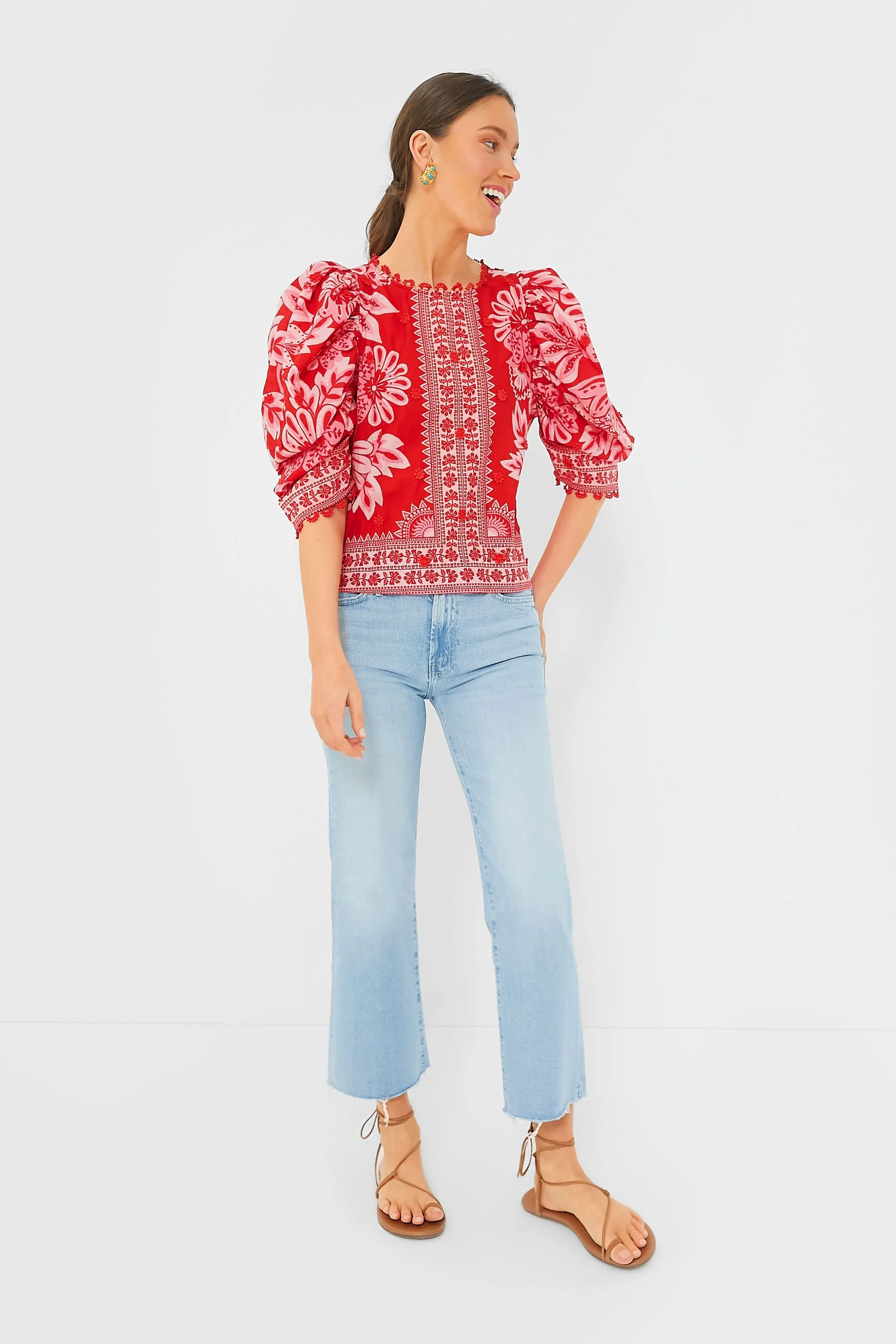 Red Flora Tapestry Blouse