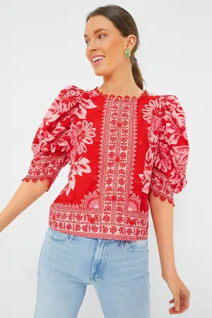 Red Flora Tapestry Blouse