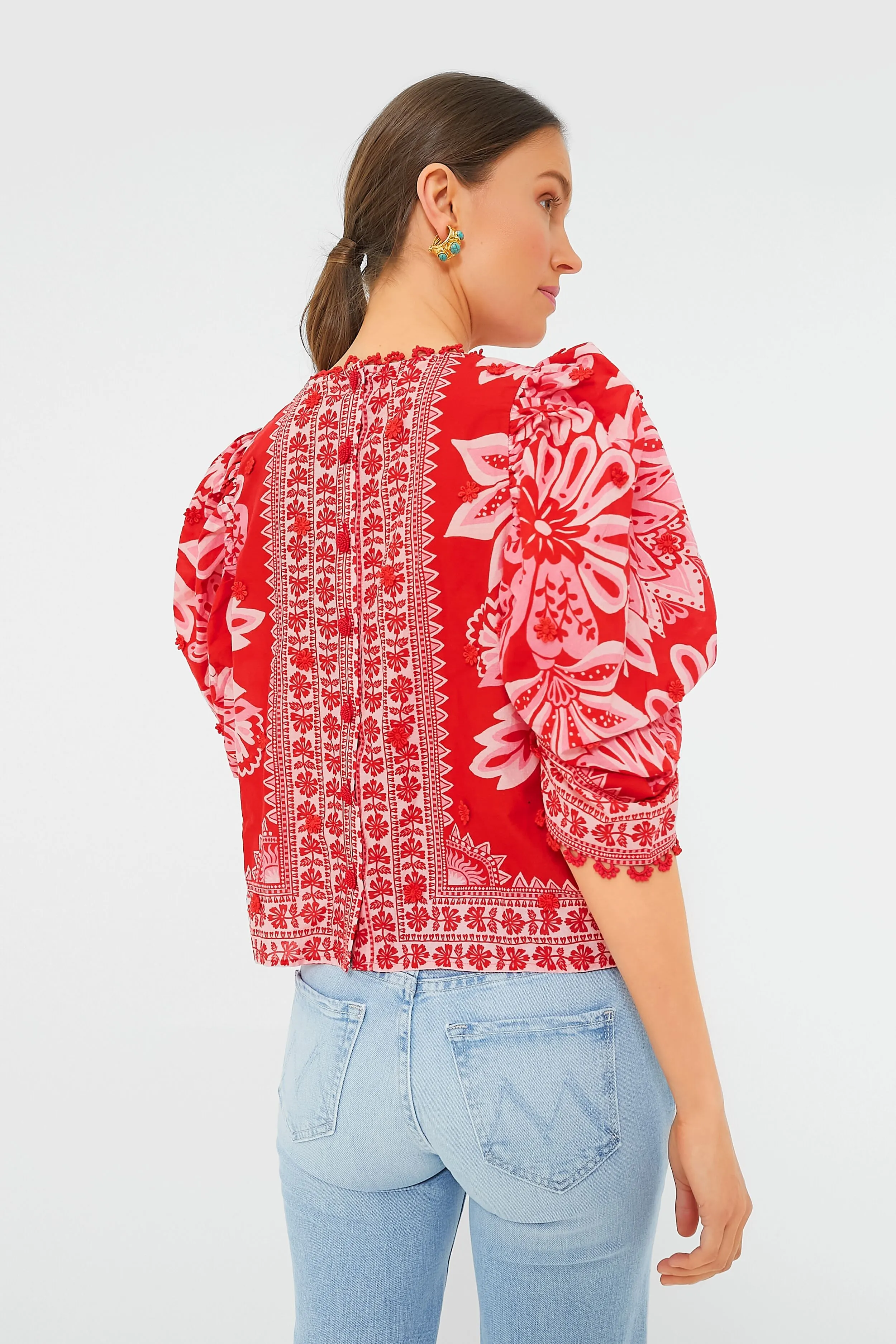 Red Flora Tapestry Blouse