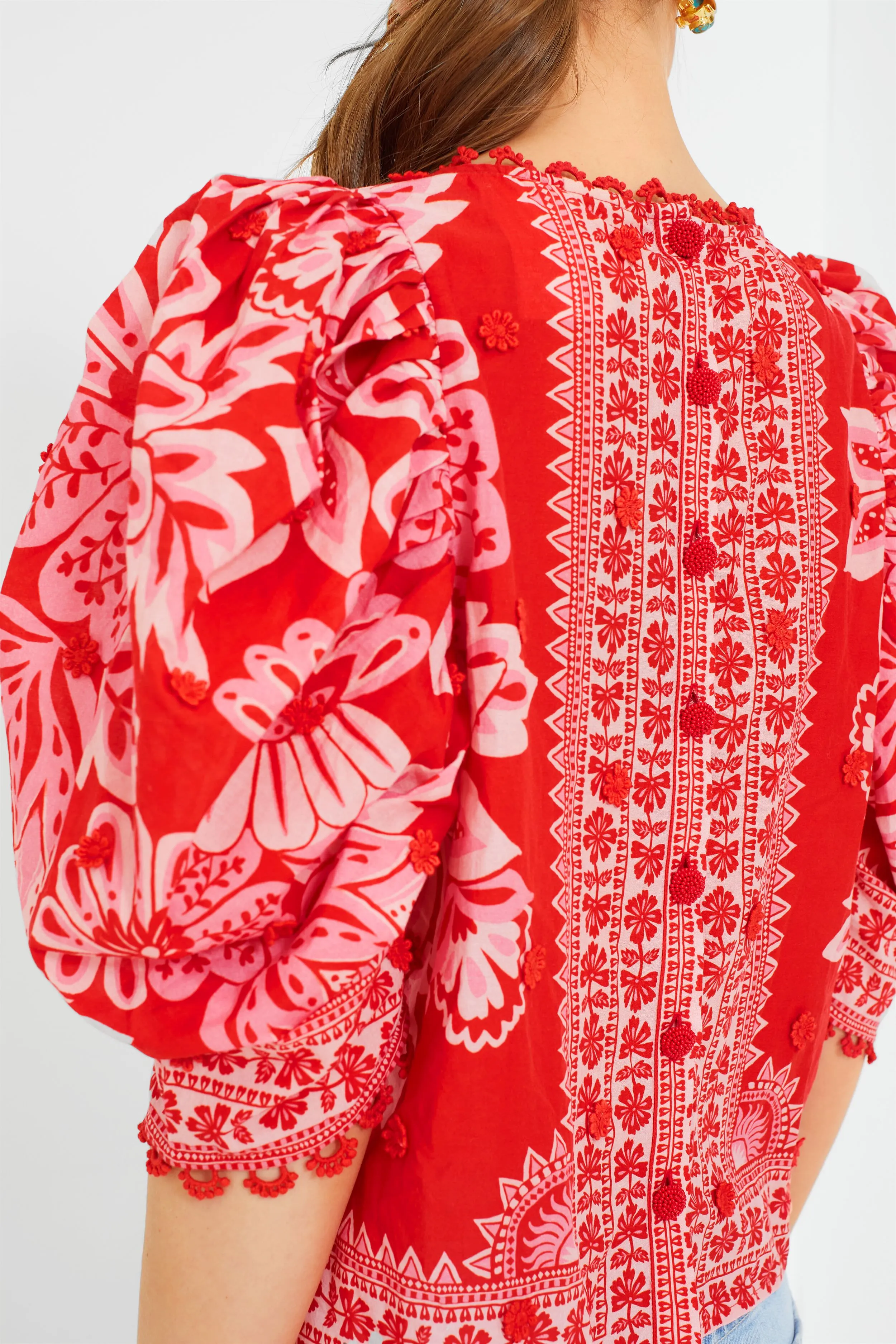 Red Flora Tapestry Blouse