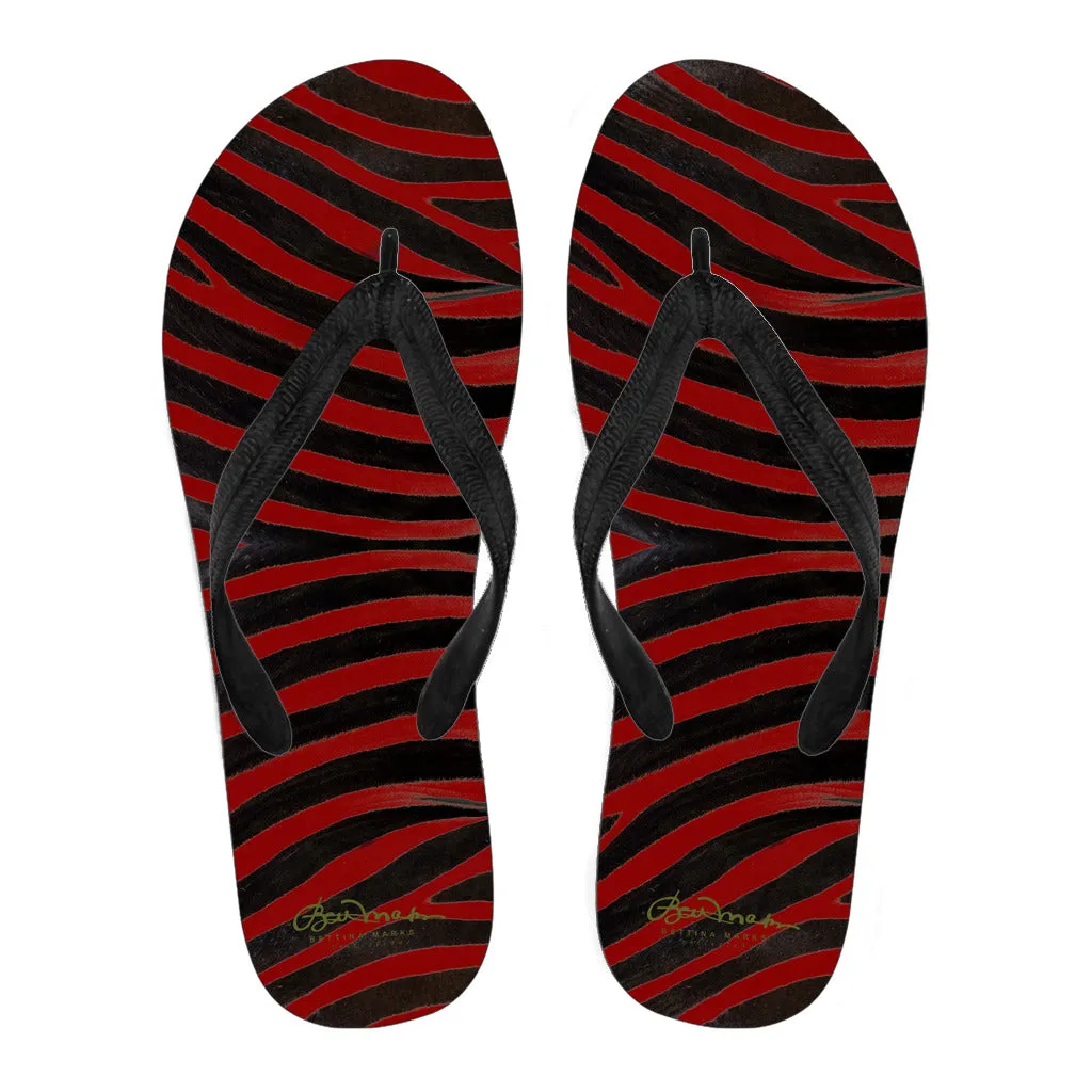 Red Zebra Flip Flops