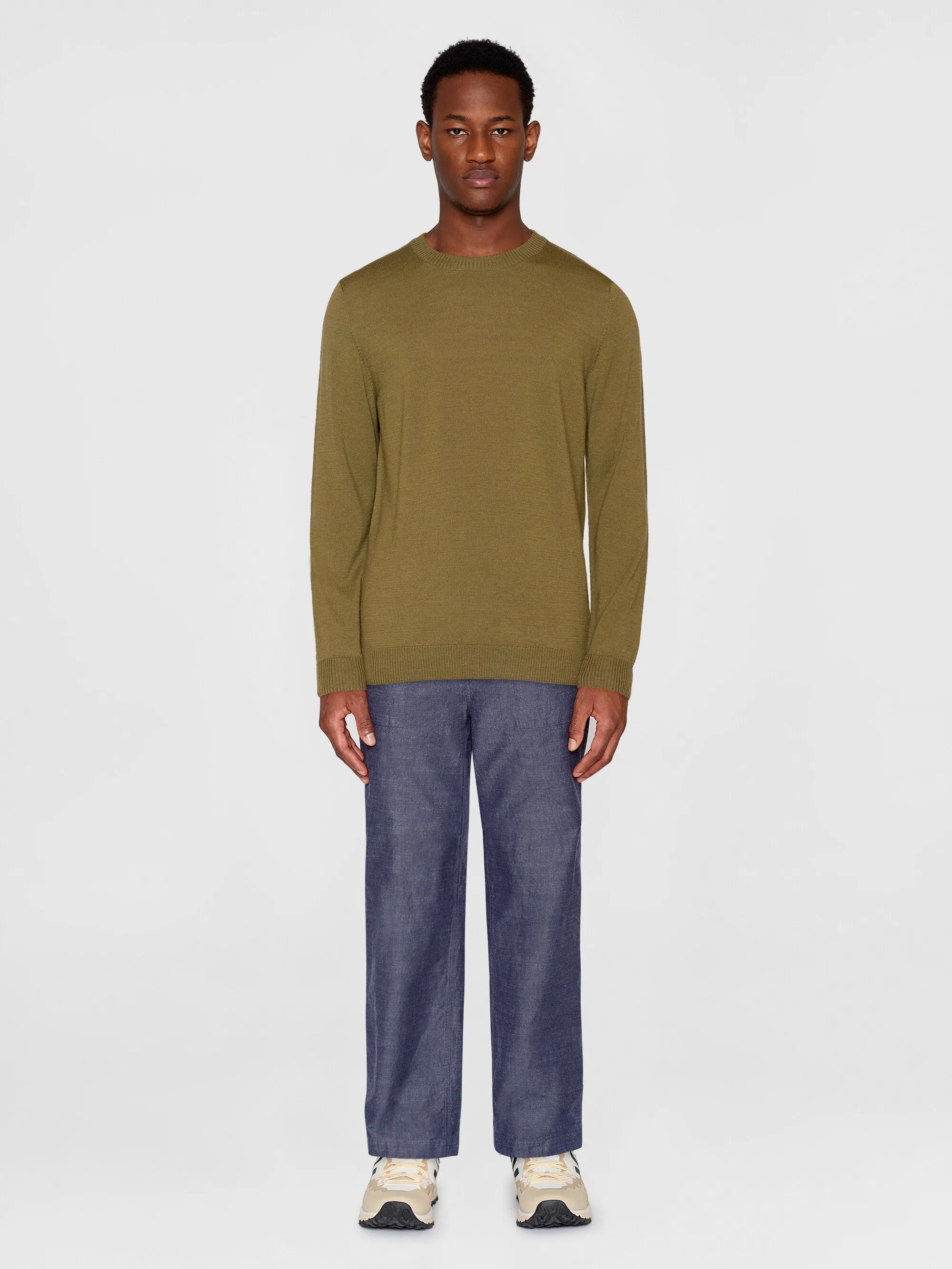 Regular merino knit crew neck - RWS - Burned Olive