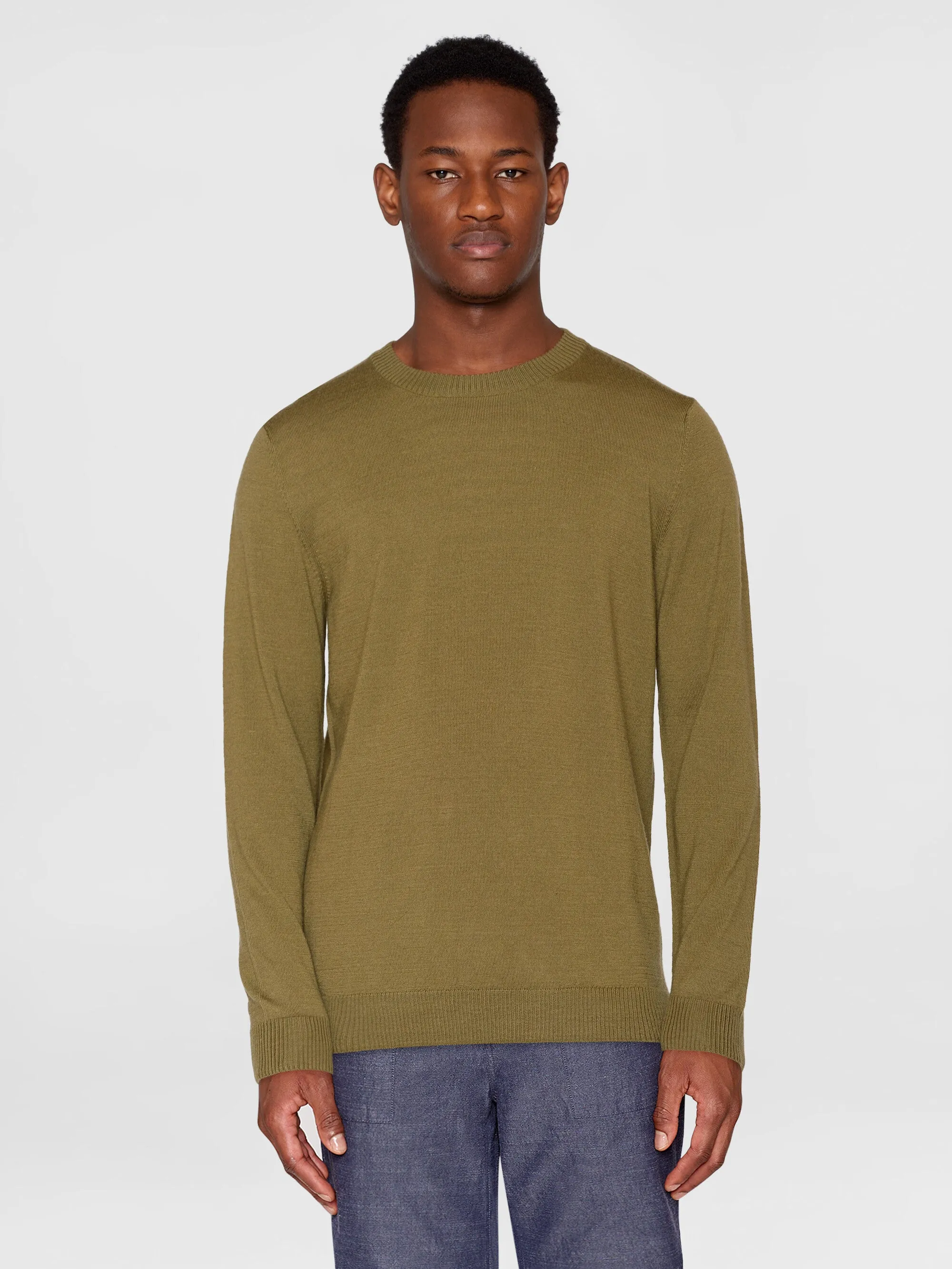 Regular merino knit crew neck - RWS - Burned Olive