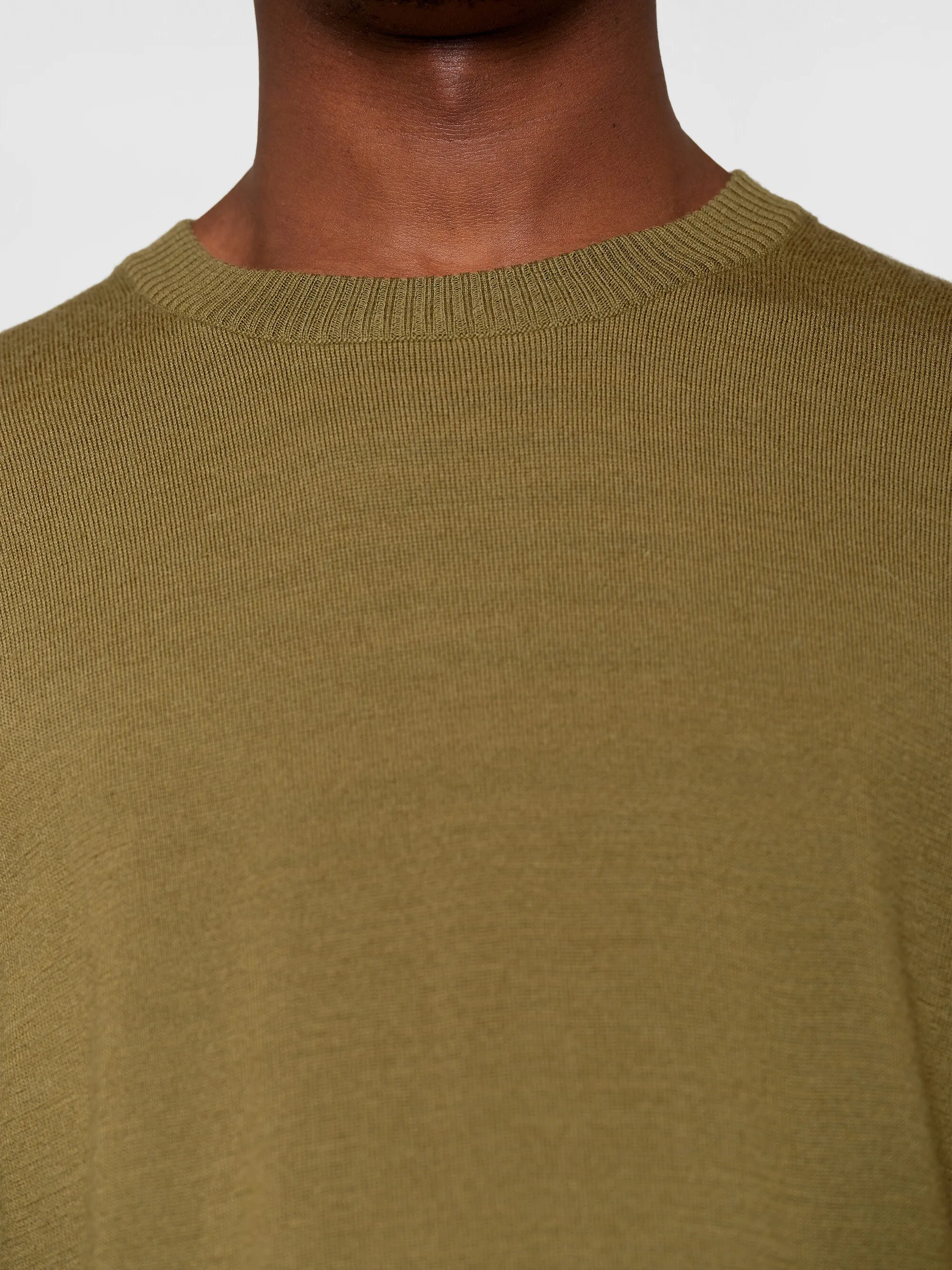 Regular merino knit crew neck - RWS - Burned Olive