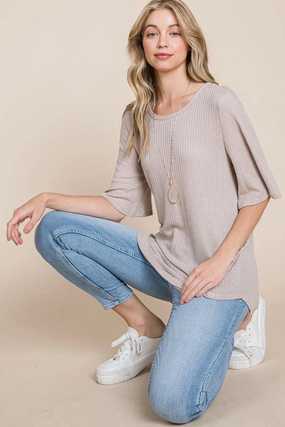 Round Neck Waffle Knit T-Shirt