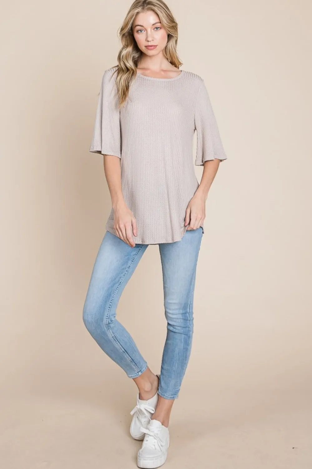 Round Neck Waffle Knit T-Shirt