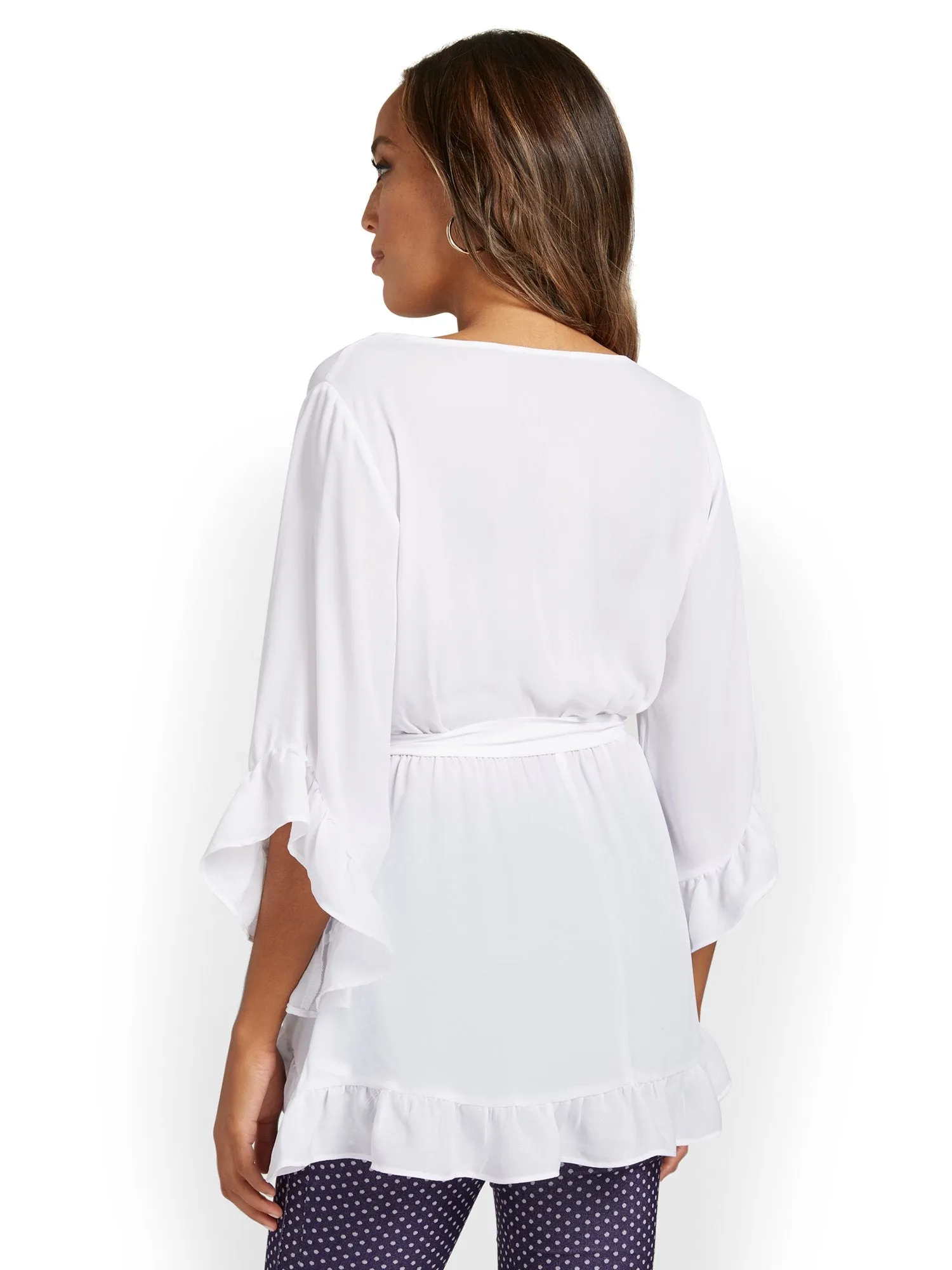 Ruffle-Sleeve Tie-Waist Tunic Top