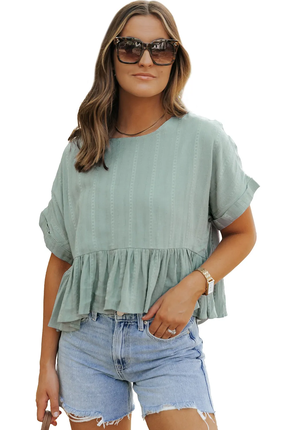 Ruffled Hem Short Sleeve Blouse