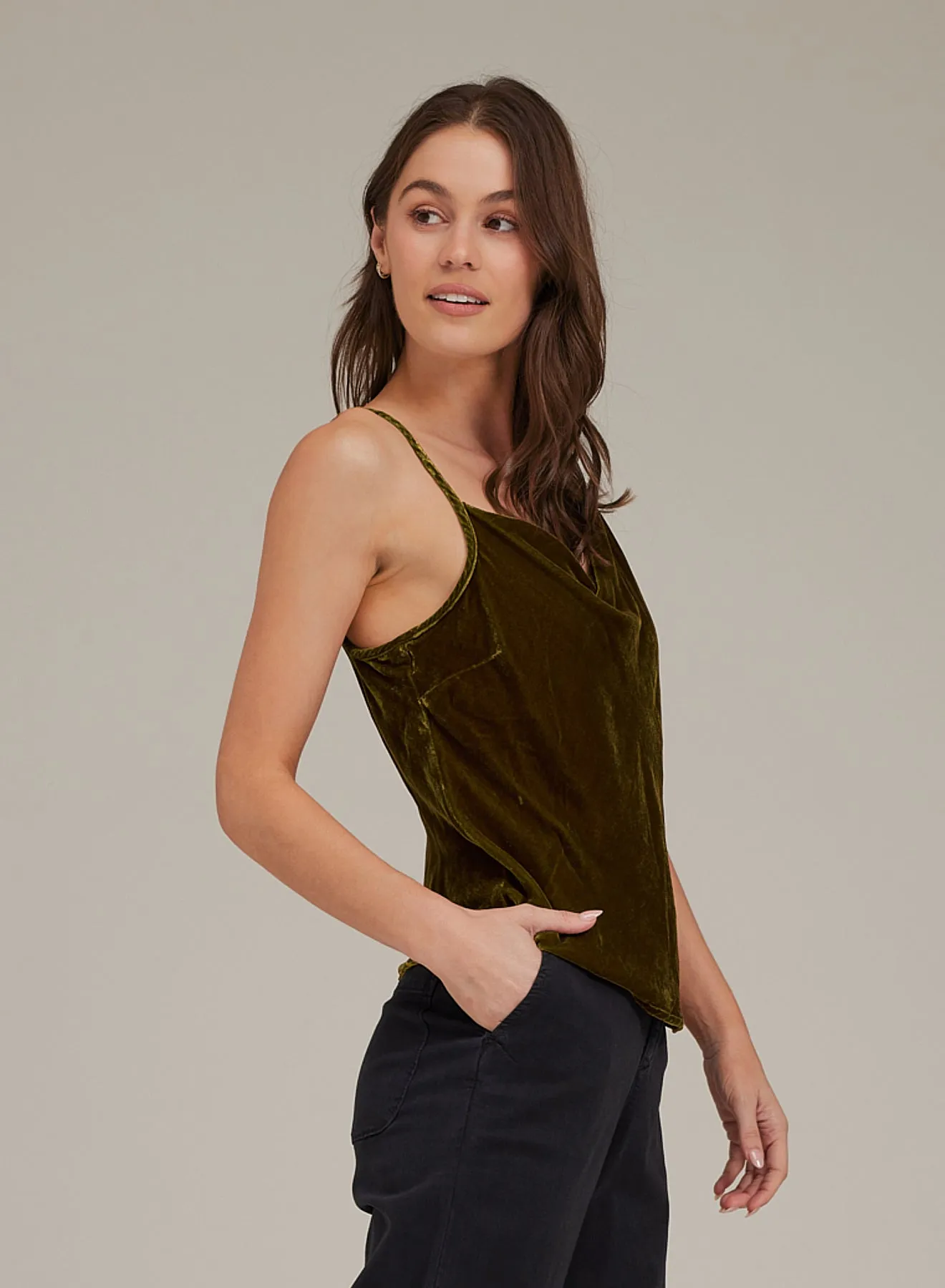 Velvet Cowl Neck Camisole - Olive Gold