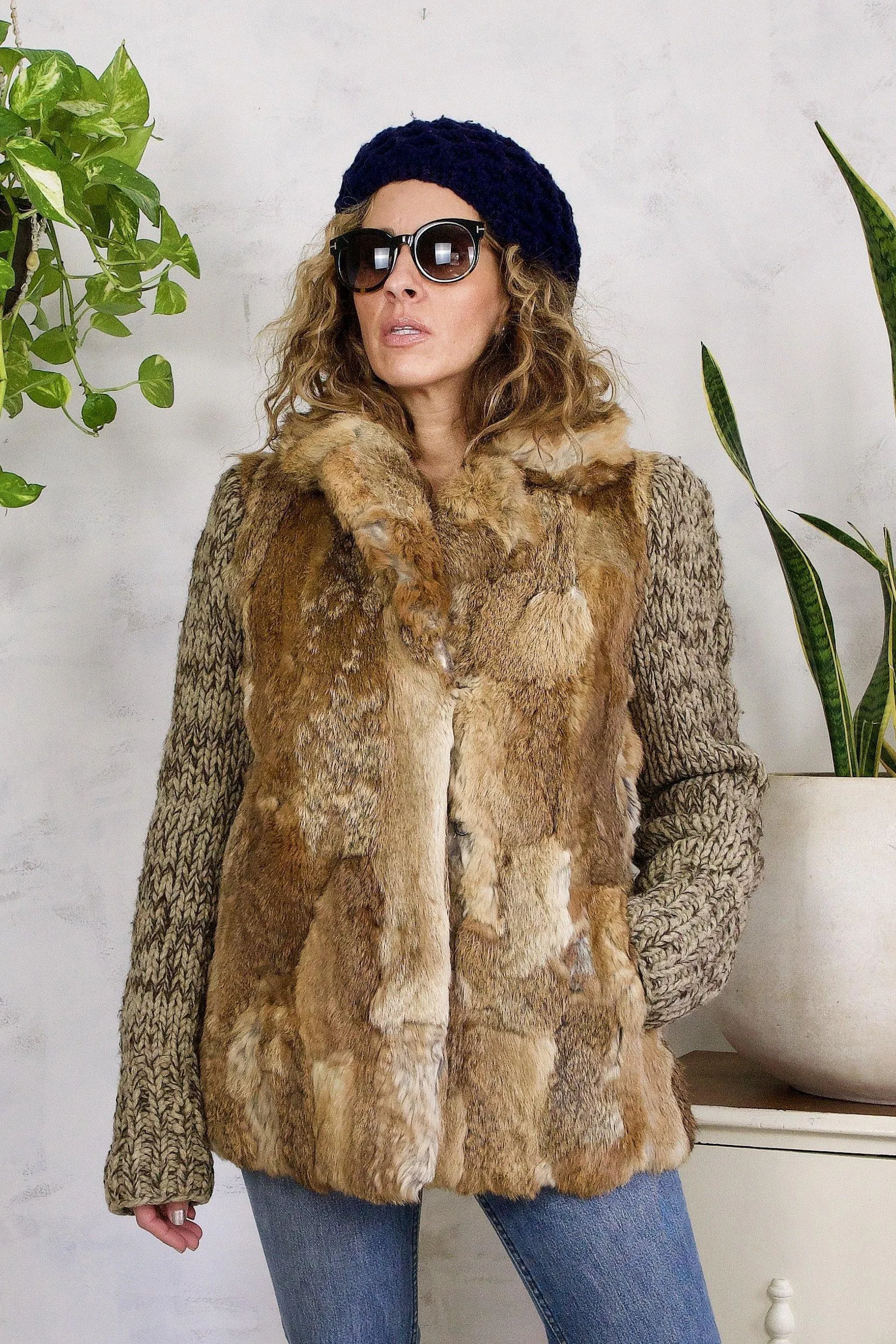 Vintage Rabbit Fur Sweater Knit Coat