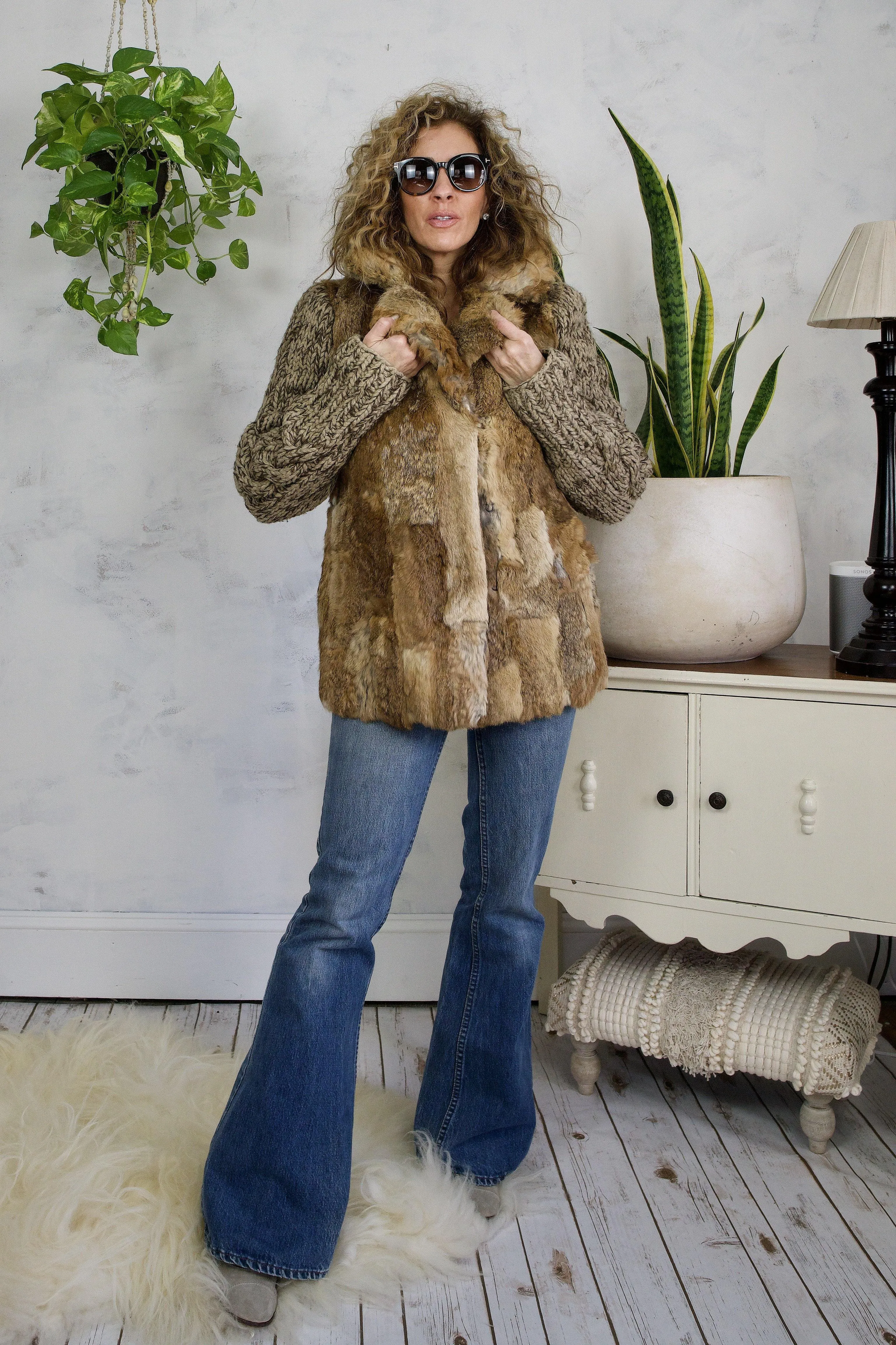 Vintage Rabbit Fur Sweater Knit Coat