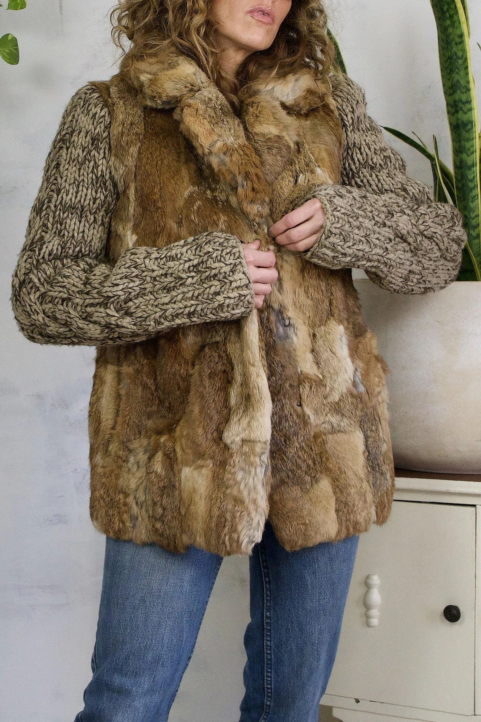 Vintage Rabbit Fur Sweater Knit Coat