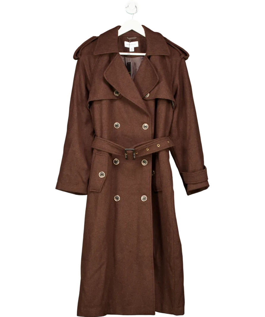 Warehouse Brown Wool Mix Belted Trench Coat UK 16