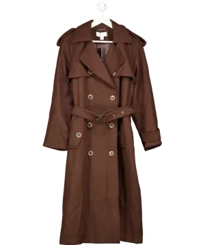 Warehouse Brown Wool Mix Belted Trench Coat UK 16