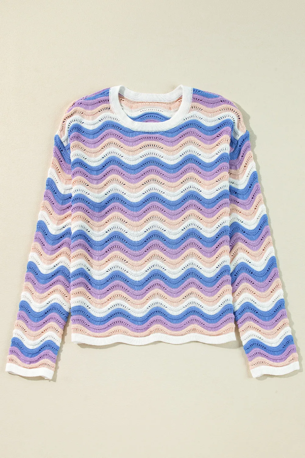 Wavy Stripe Pointelle Knit Sweater