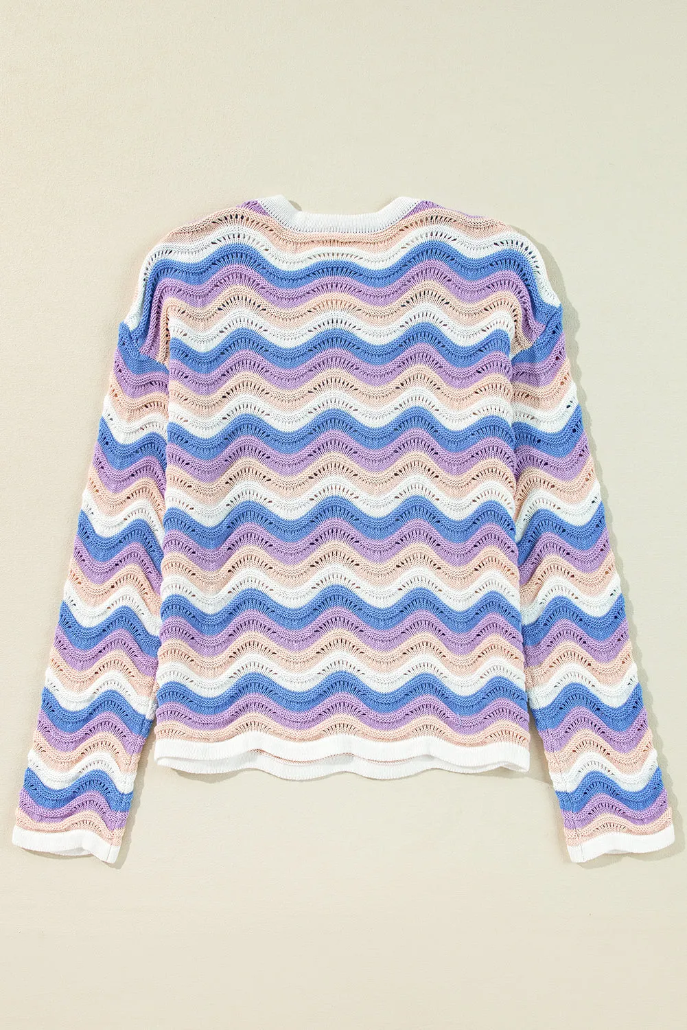 Wavy Stripe Pointelle Knit Sweater