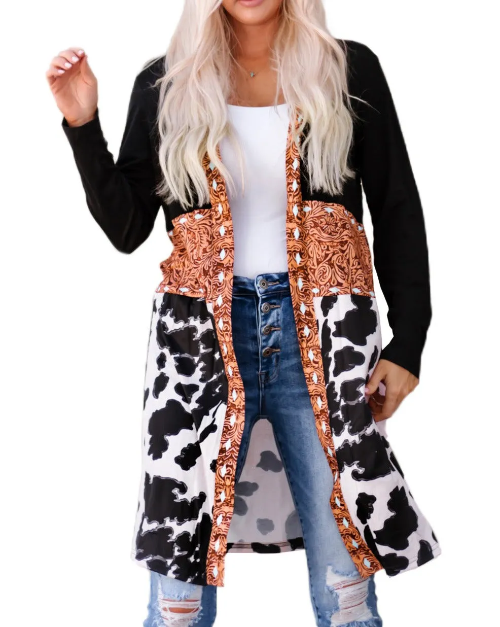 Western Cow Patchwork Cardigan