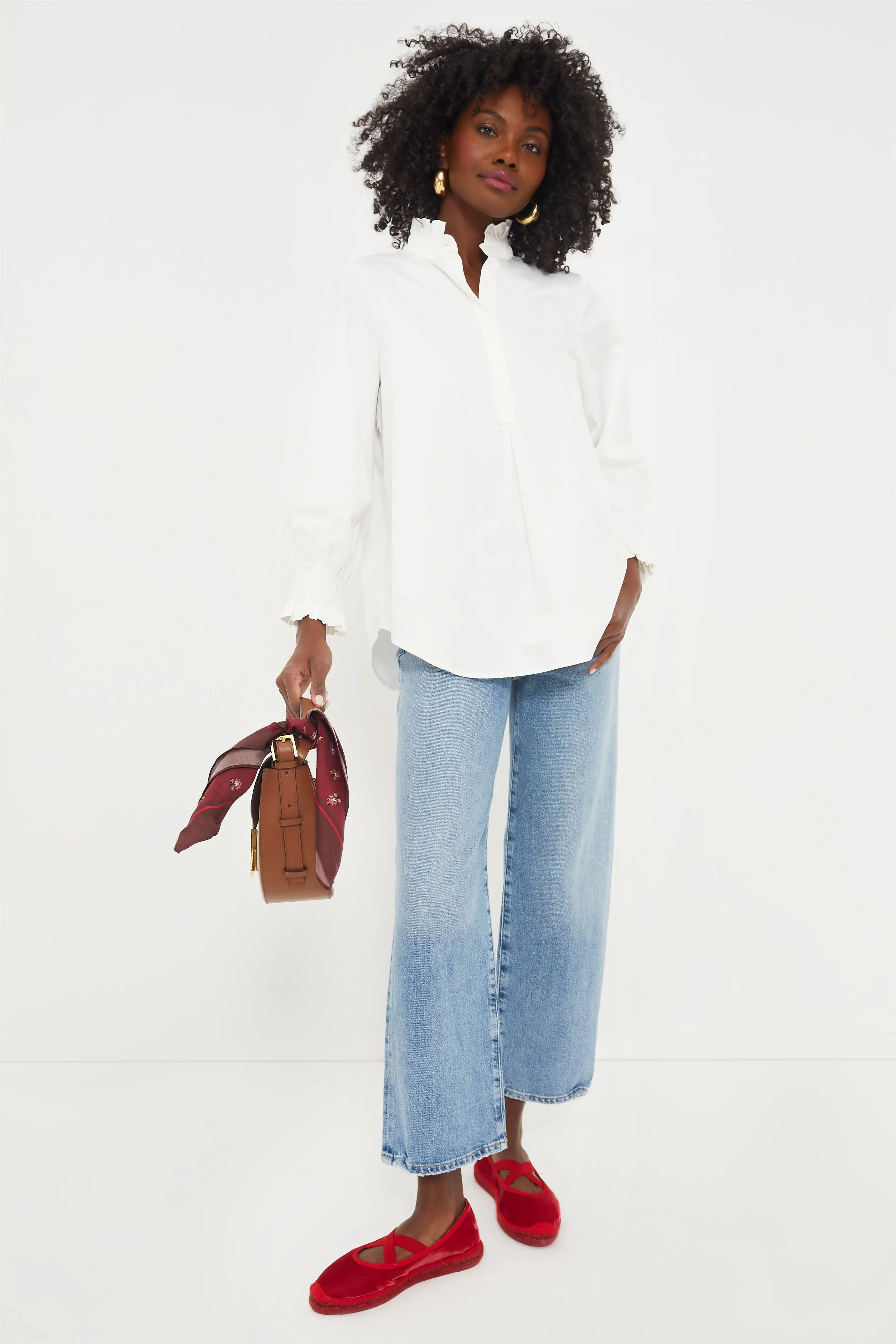 White Teagan Popover Top