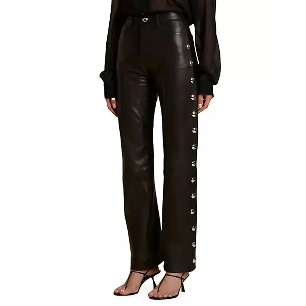 Women's Genuine Leather Studded Leather Pants