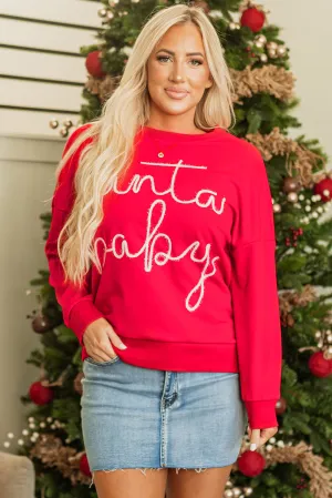 Womens Red Christmas Santa Baby Tinsel Graphic Sweatshirt