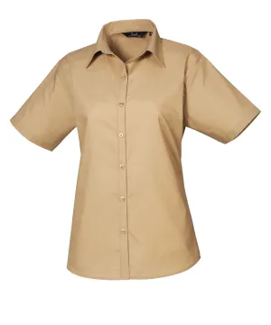 Womens short sleeve poplin blouse | Khaki