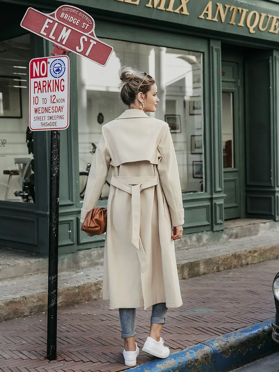 Wool Blend Long Tweed Coat - Beige/Black