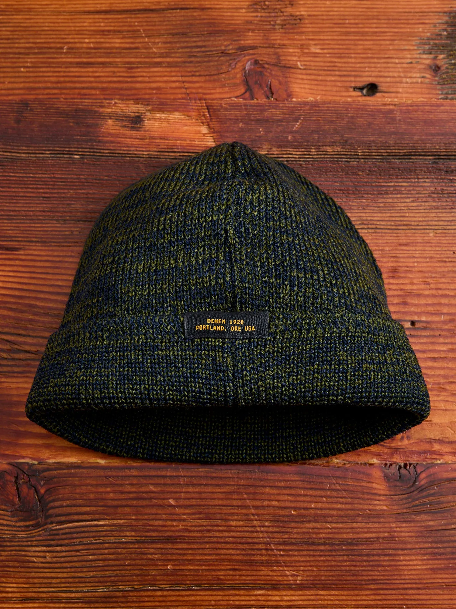 Wool Knit Watch Cap in Loden/Navy Mix