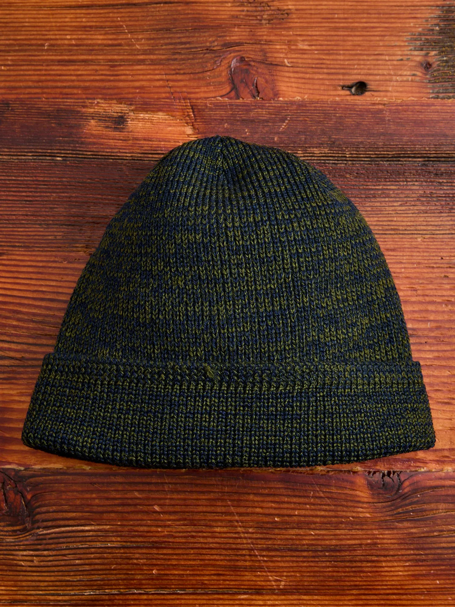 Wool Knit Watch Cap in Loden/Navy Mix